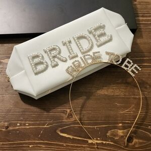 White Bride Makeup Bag and Headband Set